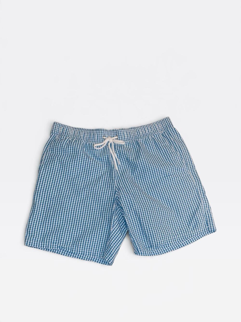 J. Crew Swimwear Seersucker Swim Trunks Blue & White Striped Board Shorts Sz L